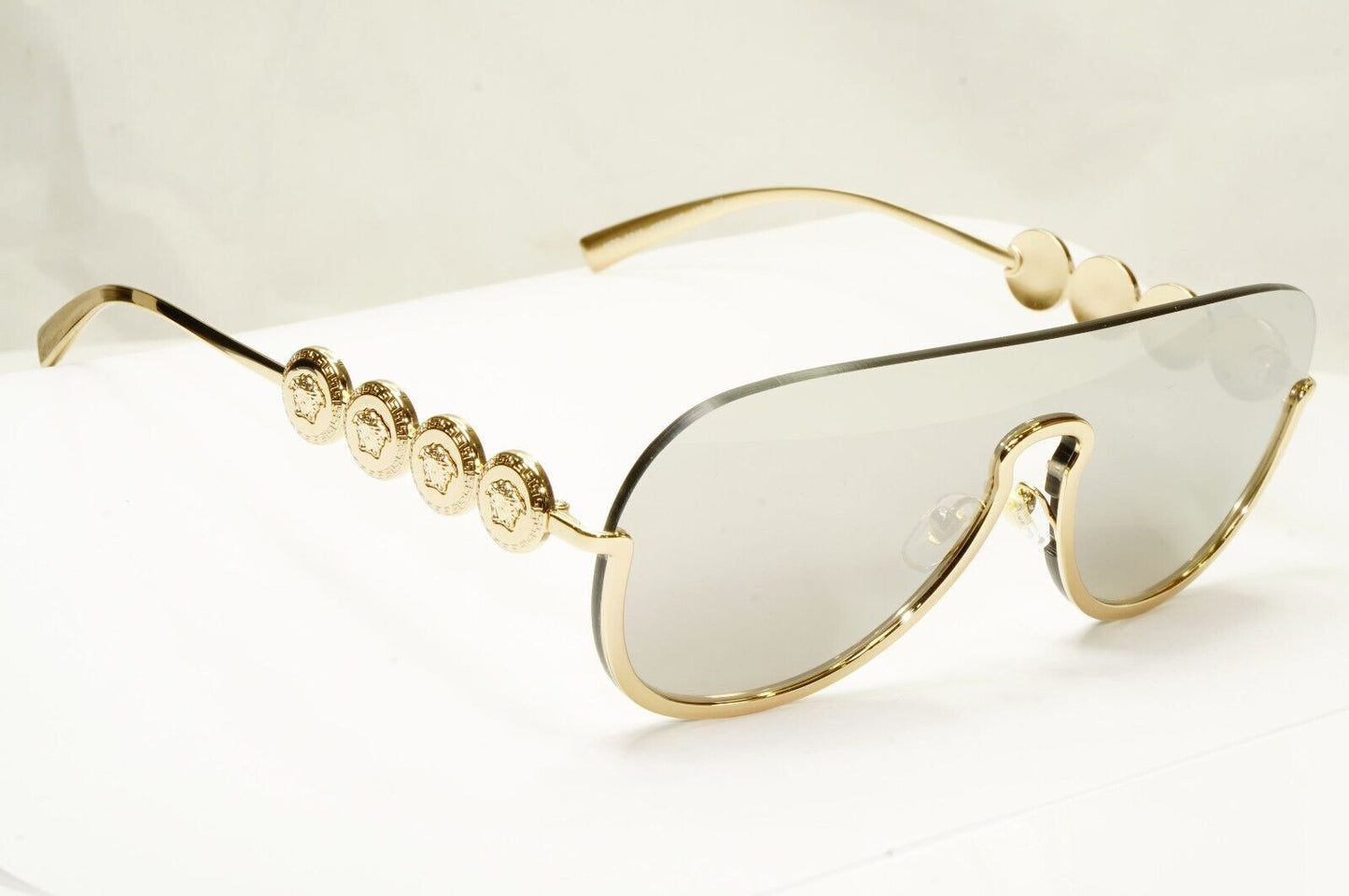 Versace Sunglasses Gold Silver Mirror Medusa Shield Unisex MOD VE 2215 1252/6G