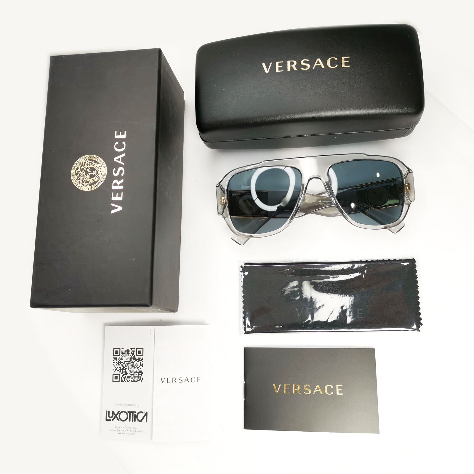 Versace Sunglasses Transparent Grey Gold Square Medusa Biggie MOD 4436-U 5305/80