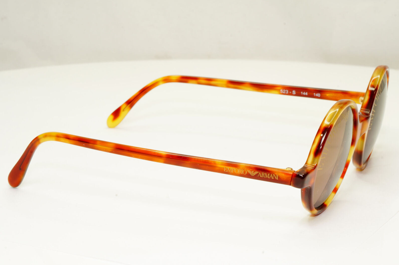 Emporio Armani 1997 Vintage Sunglasses Round Lens Logo Print Brown 523-S 144