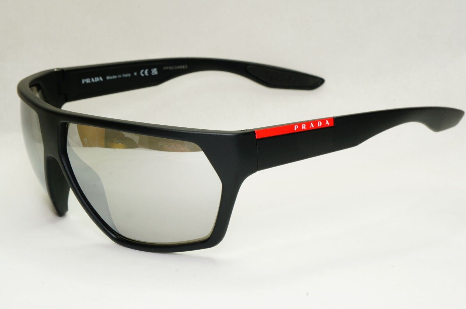 Prada Sunglasses Black Silver Mirror Rubber Wrap PS08US SPS 08U DG0-2B0