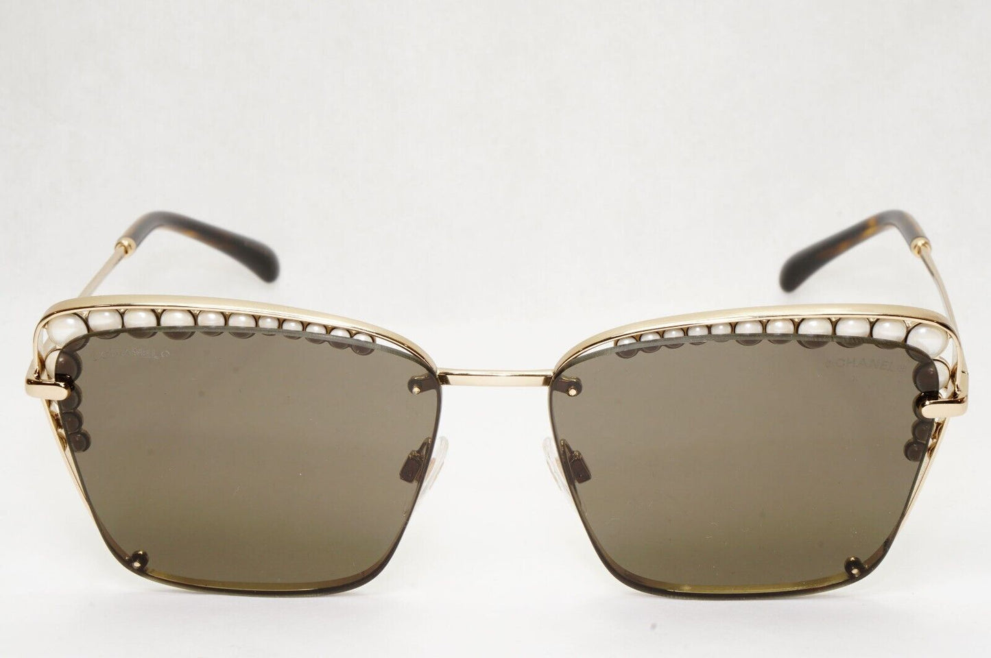 Chanel Sunglasses Gold Pearl Square Metal Pale Brown Green 4235-H C395/S7 041223