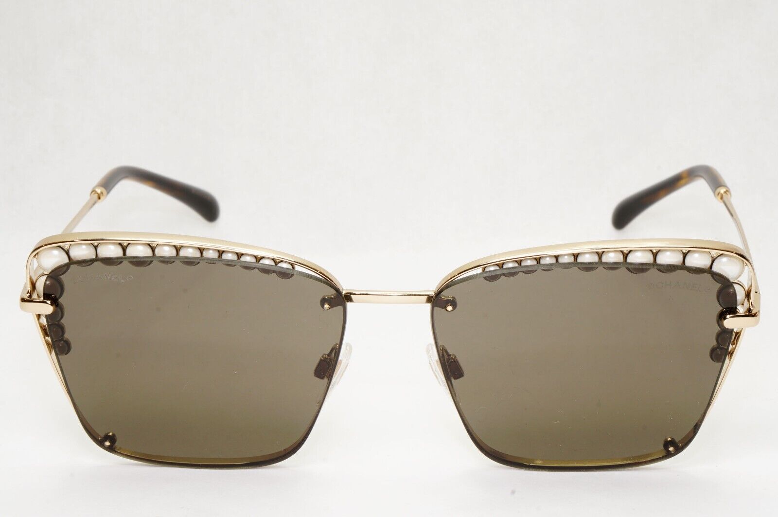 Chanel Sunglasses Gold Pearl Square Metal Pale Brown Green 4235-H C395/S7 041223