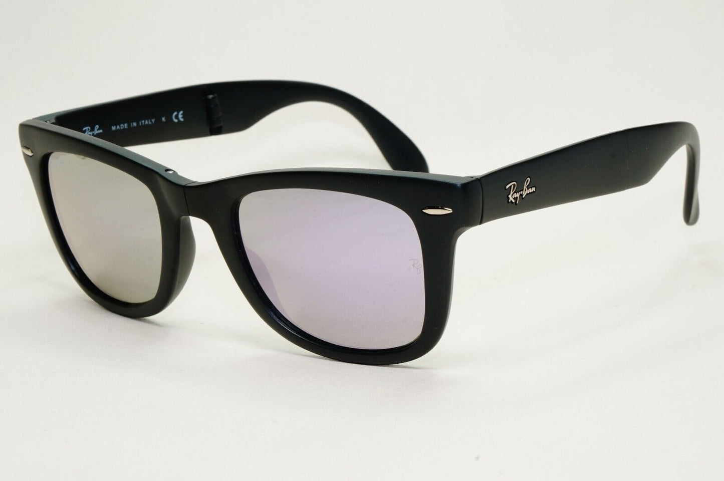 Ray-Ban Sunglasses Folding Wayfarer Black Matte Lilac Mirror RB 4105 601-S/4K