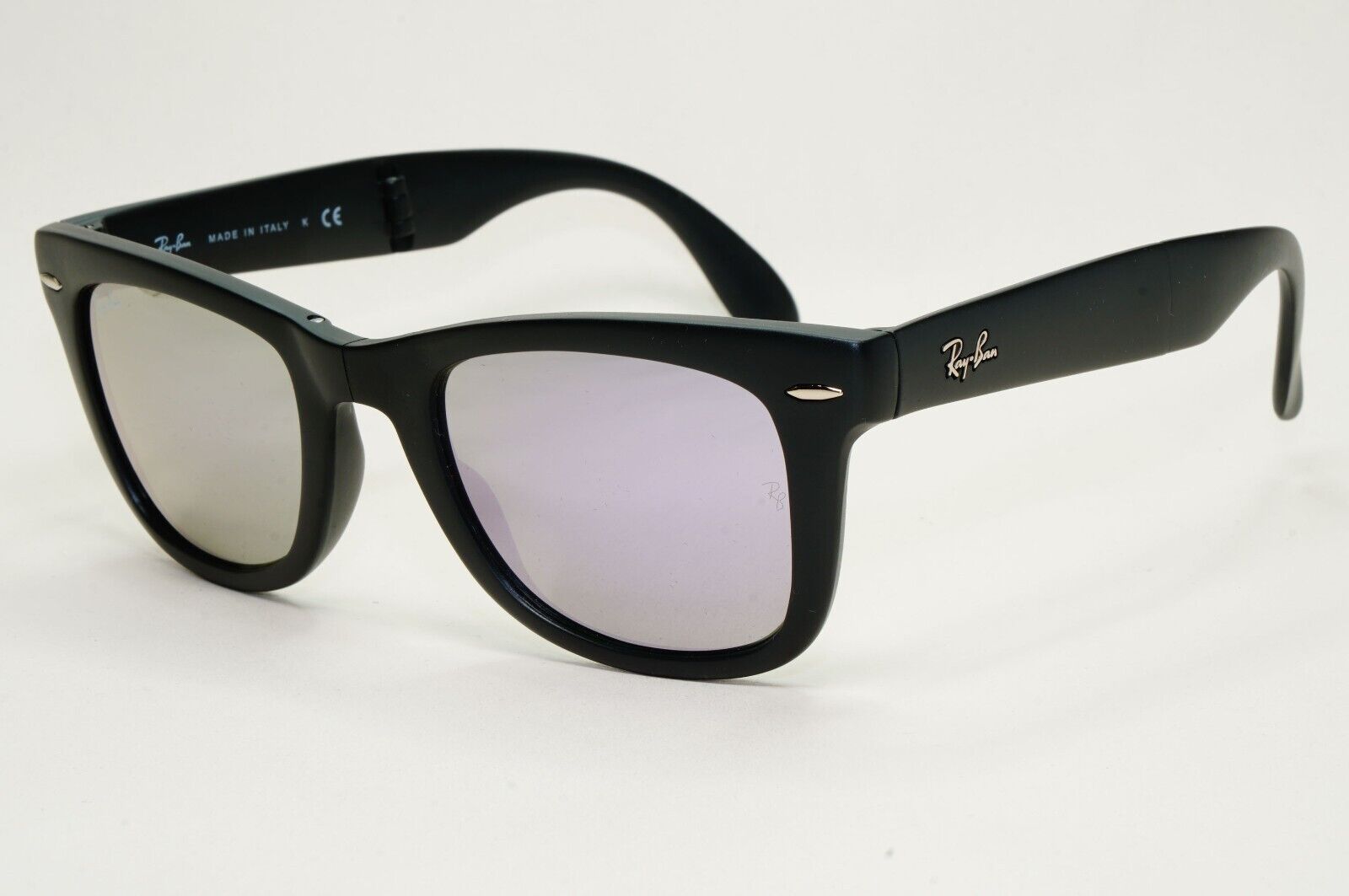 Ray-Ban Sunglasses Folding Wayfarer Black Matte Lilac Mirror RB 4105 601-S/4K