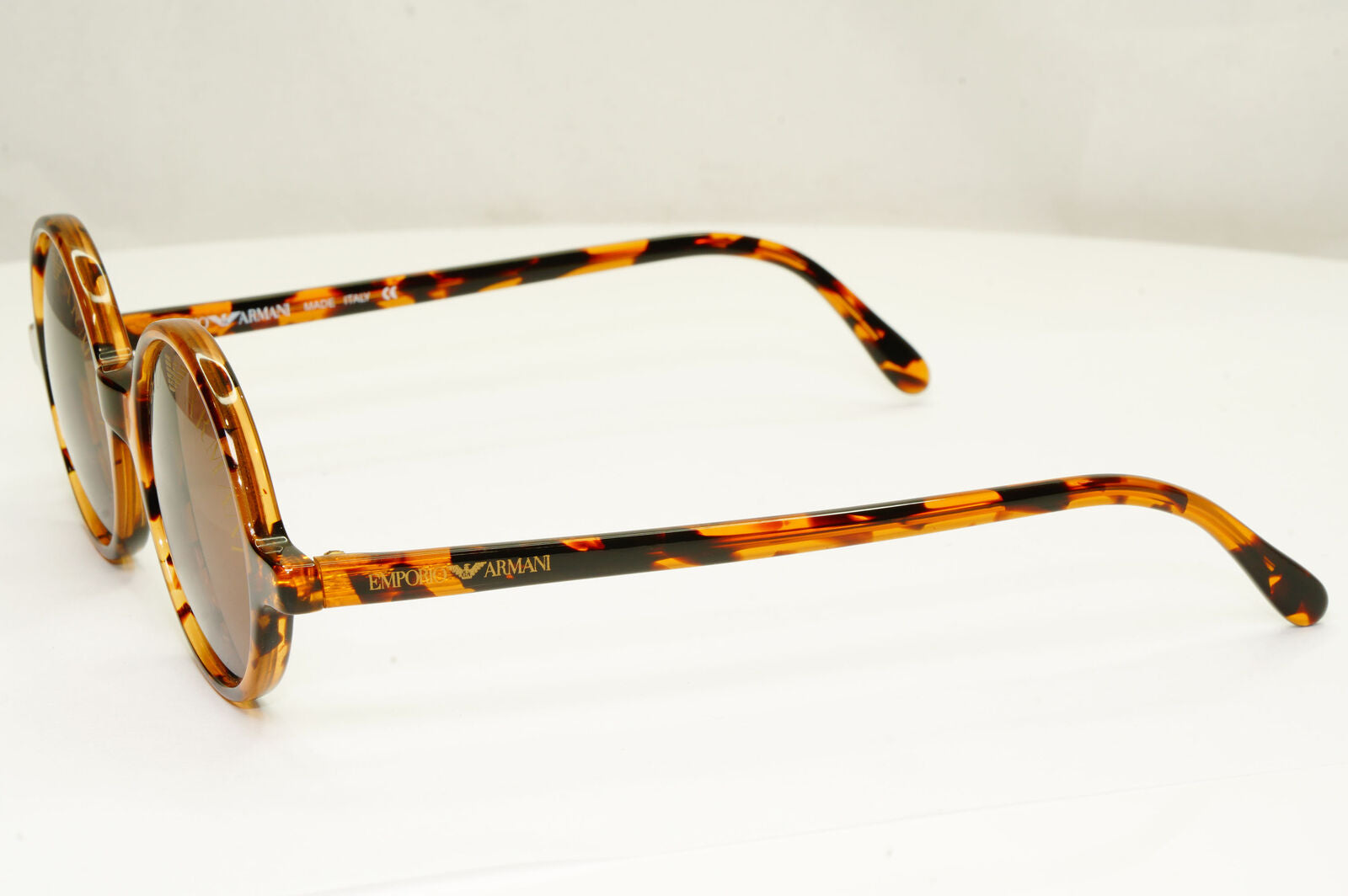 Emporio Armani 1997 Vintage Sunglasses Round Lens Logo Print Brown 523-S 153