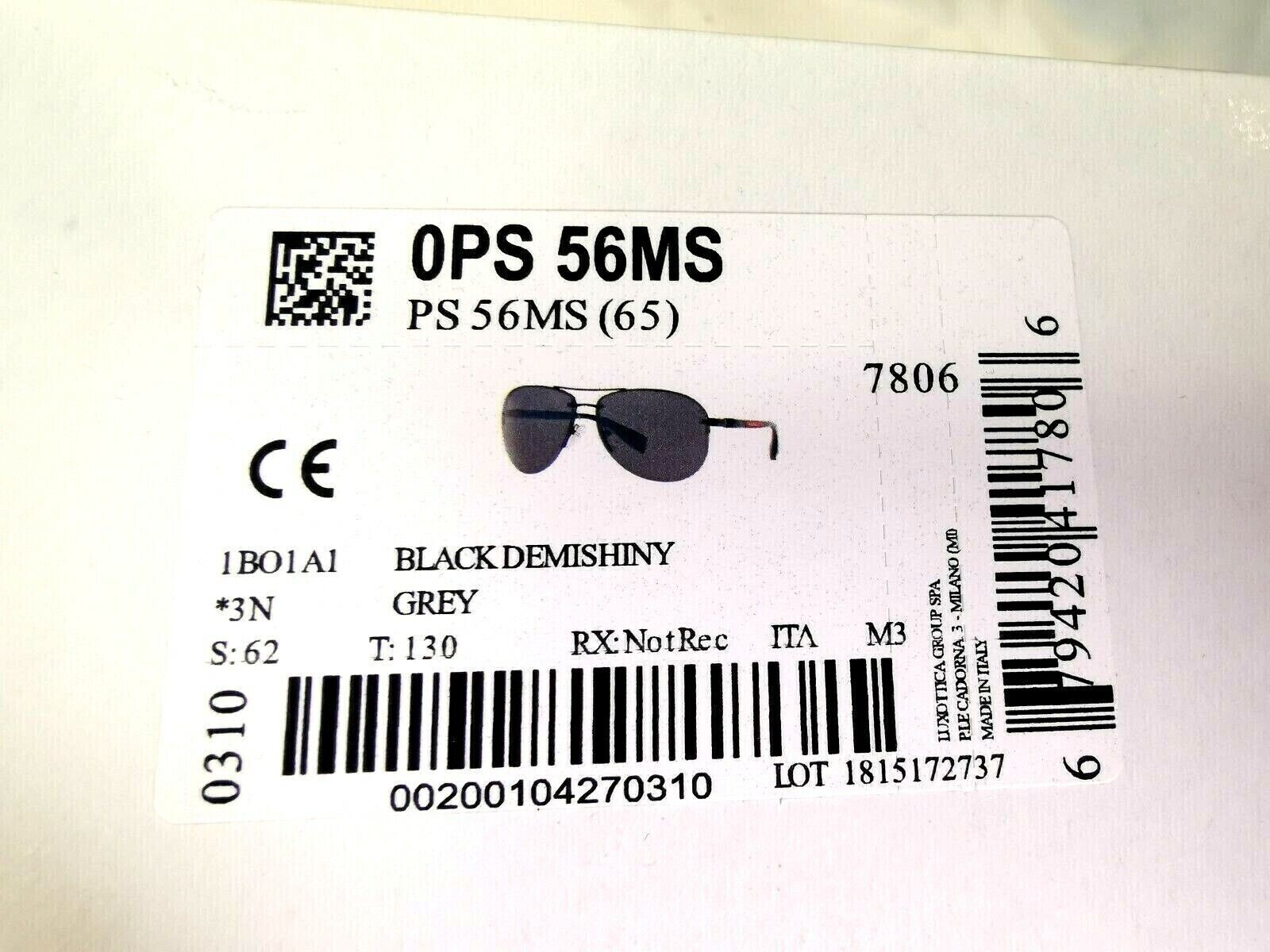 Prada Mens Sunglasses Black Pilot SPS 56M 1BO-1A1 Rossa Red Stripe [D] 39171
