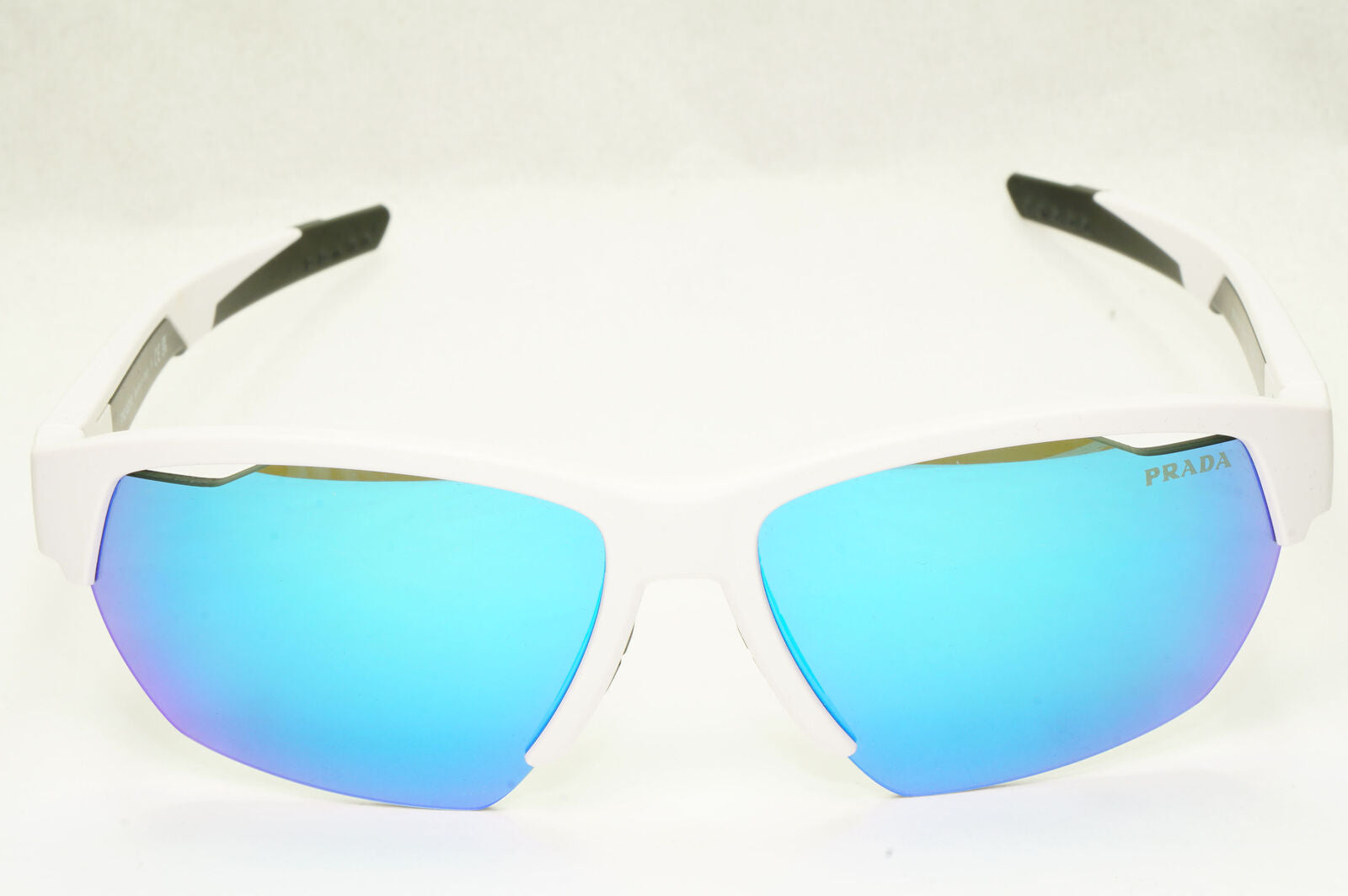 Prada Sunglasses White Blue Mirror Wrap Sport Red Stripe PS03YS SPS 03Y AAI-08R
