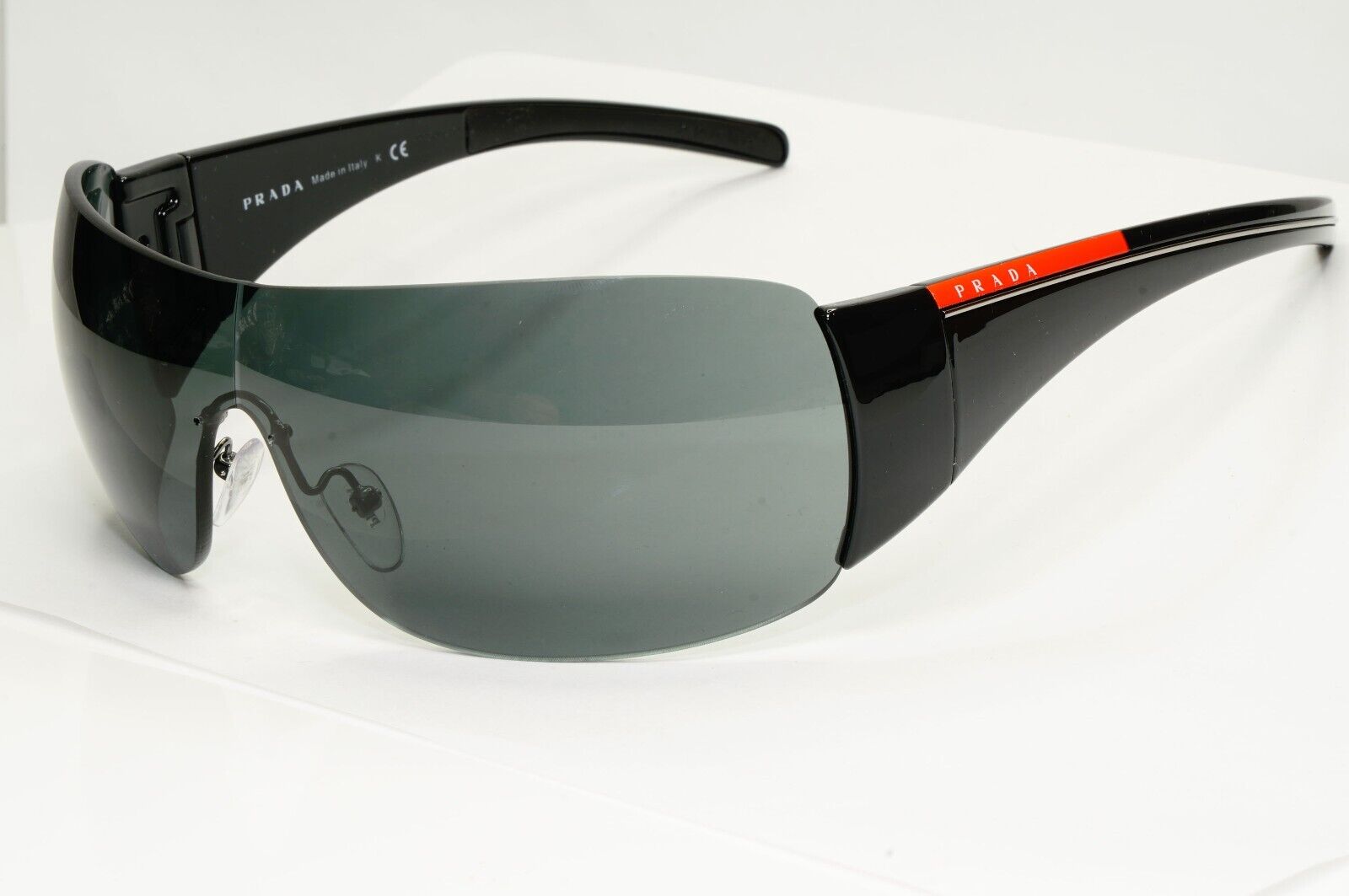 Prada Black Sunglasses Shield Visor Glossy Wrap Sport PS02LS SPS 02L 1AB-1A1