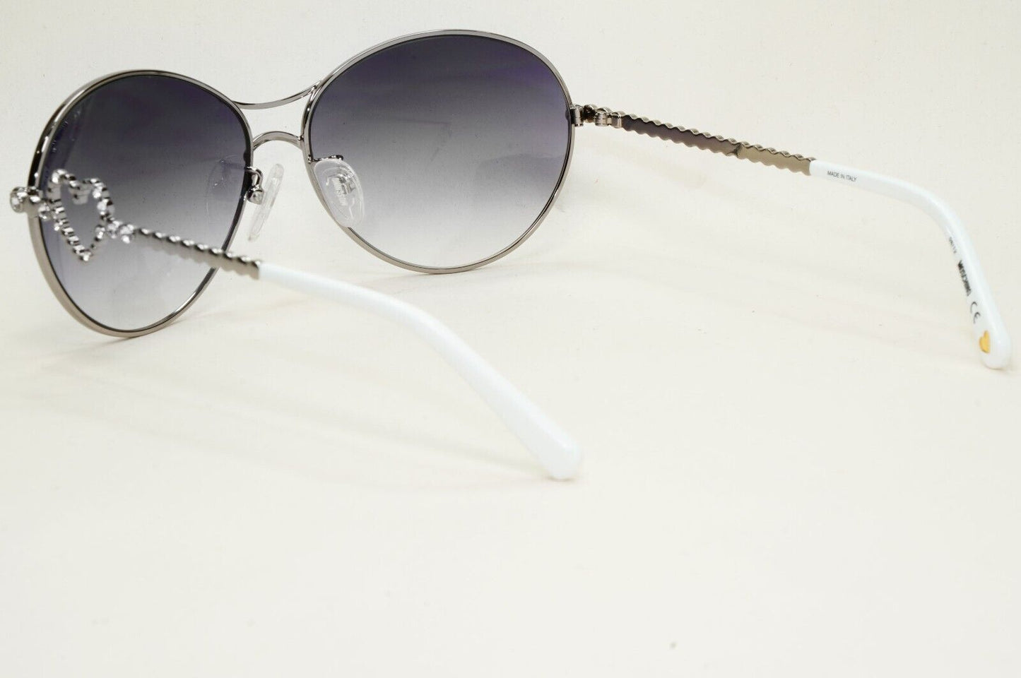 Moschino Sunglasses 2005 Vintage Gunmetal Grey Heart Crystal MO574 01 101124