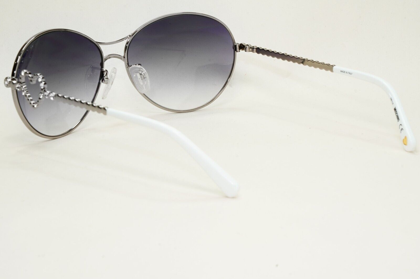 Moschino Sunglasses 2005 Vintage Gunmetal Grey Heart Crystal MO574 01 101124
