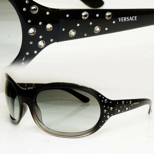 Versace Crystal Gem Black Grey Sunglasses Wrap Womens Designer 4063 528/11 29791