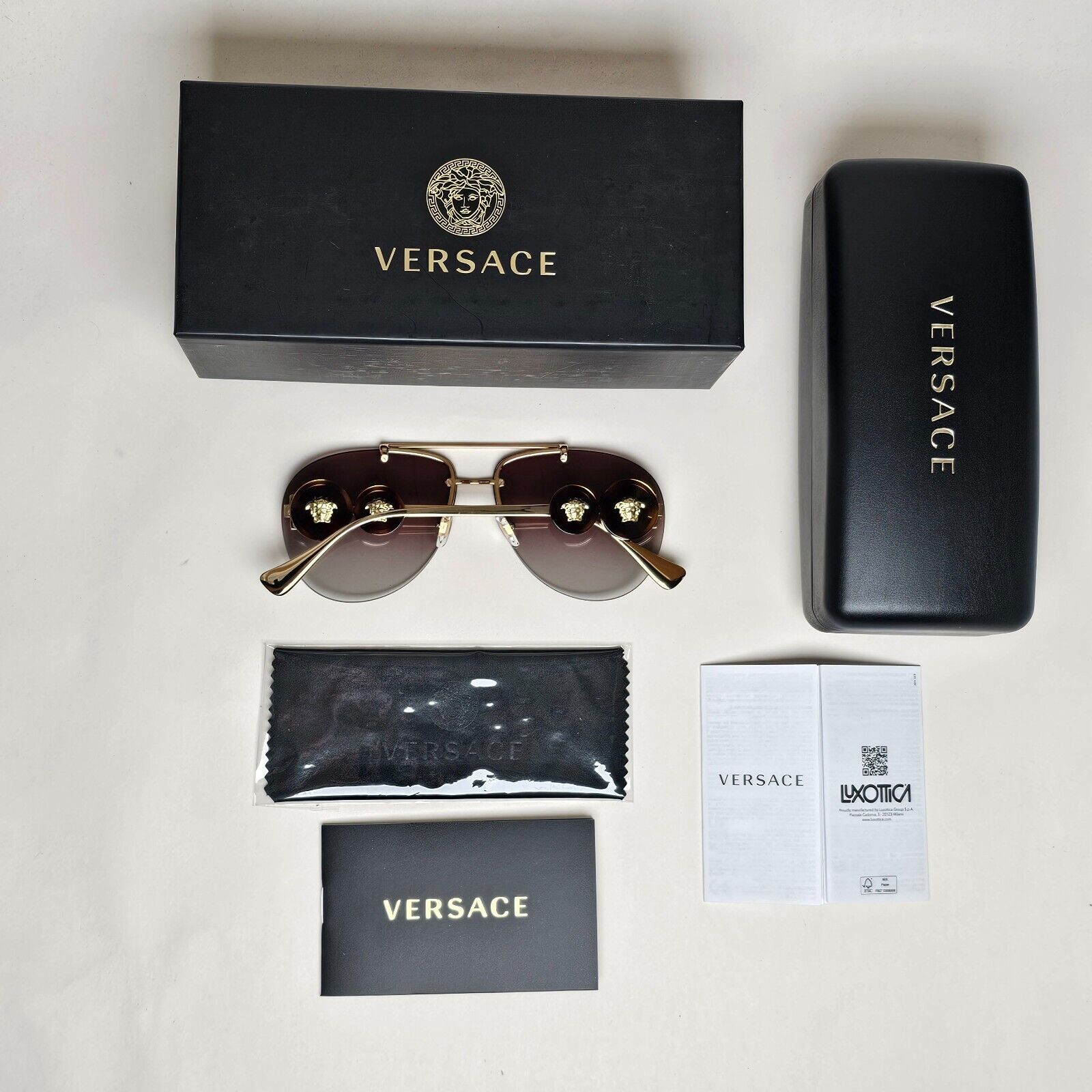 Versace Sunglasses Rimless Pilot Gold Medusa Brown MOD VE 2250 1488/89