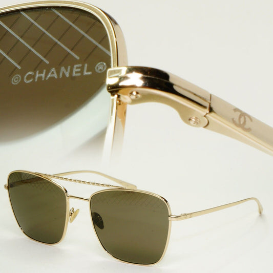 Chanel Sunglasses Gold Square Metal Navigator Pilot 4256 c.395/3 55mm