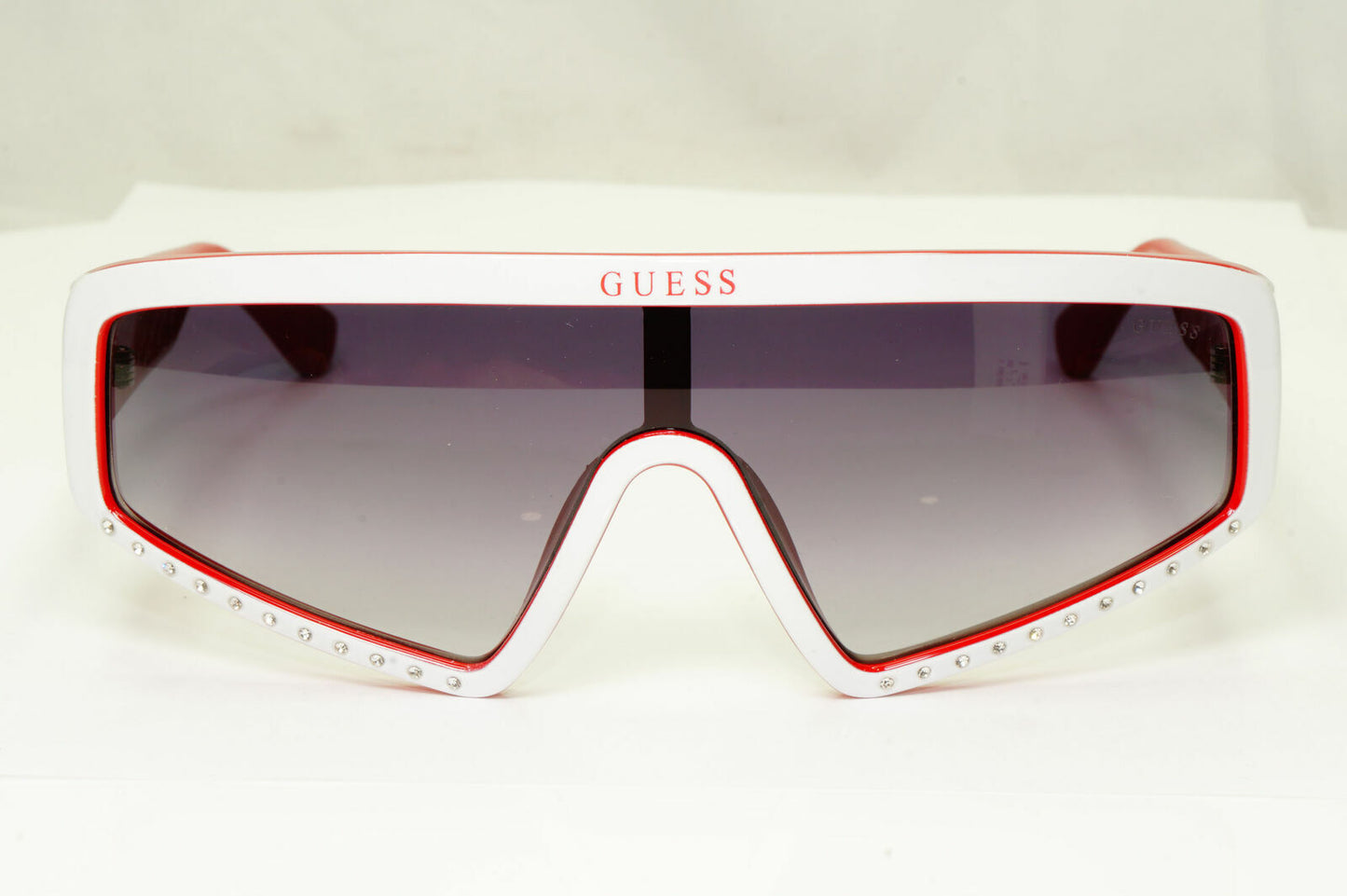 Guess Sunglasses Shield Visor Mens Womens  White Red Grey GU 7695-S 21B Blogger