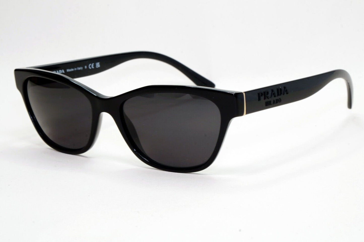 Prada Sunglasses Black Glossy Cat Eye Womens PR03WV VPR 03W 1AB-1O1 53mm