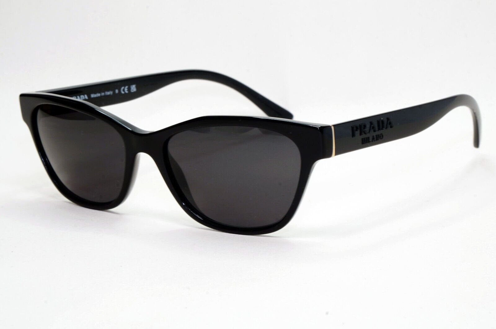 Prada Sunglasses Black Glossy Cat Eye Womens PR03WV VPR 03W 1AB-1O1 53mm