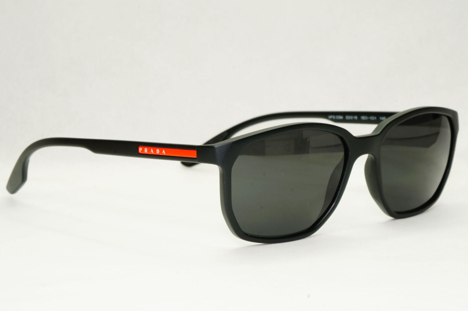 Prada Sunglasses Black Matte Square Red Stripe PS03MV VPS 03M 1BO-1O1 53mm