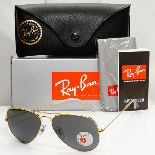 Ray-Ban Sunglasses Aviator Polarised Gold Black Metal Pilot RB 3025 9196/48 50mm