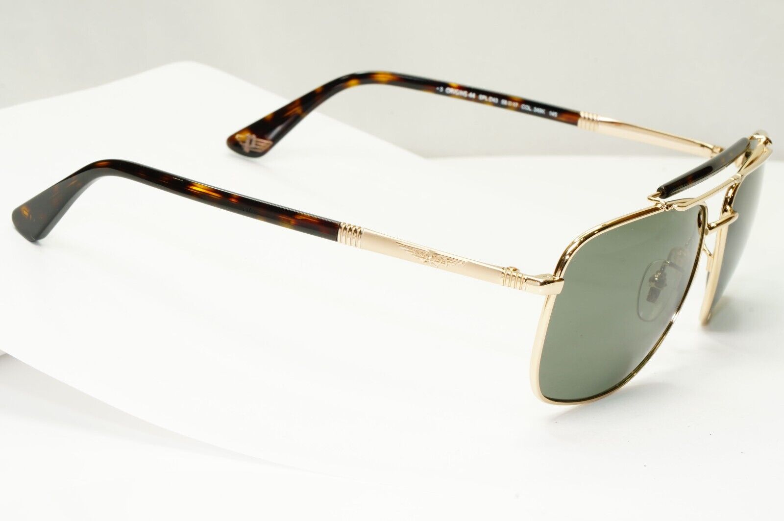 Police Gold Green Sunglasses Pilot Brow Bar Origins 44 SPL D43 COL 349K 58mm