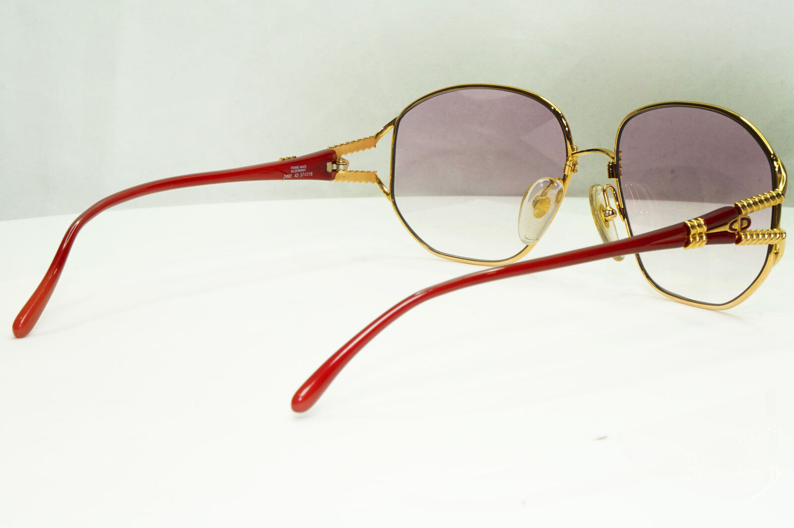 Dior Gold Red Sunglasses Vintage 1990s Germany Violet Womens Square 2492 43