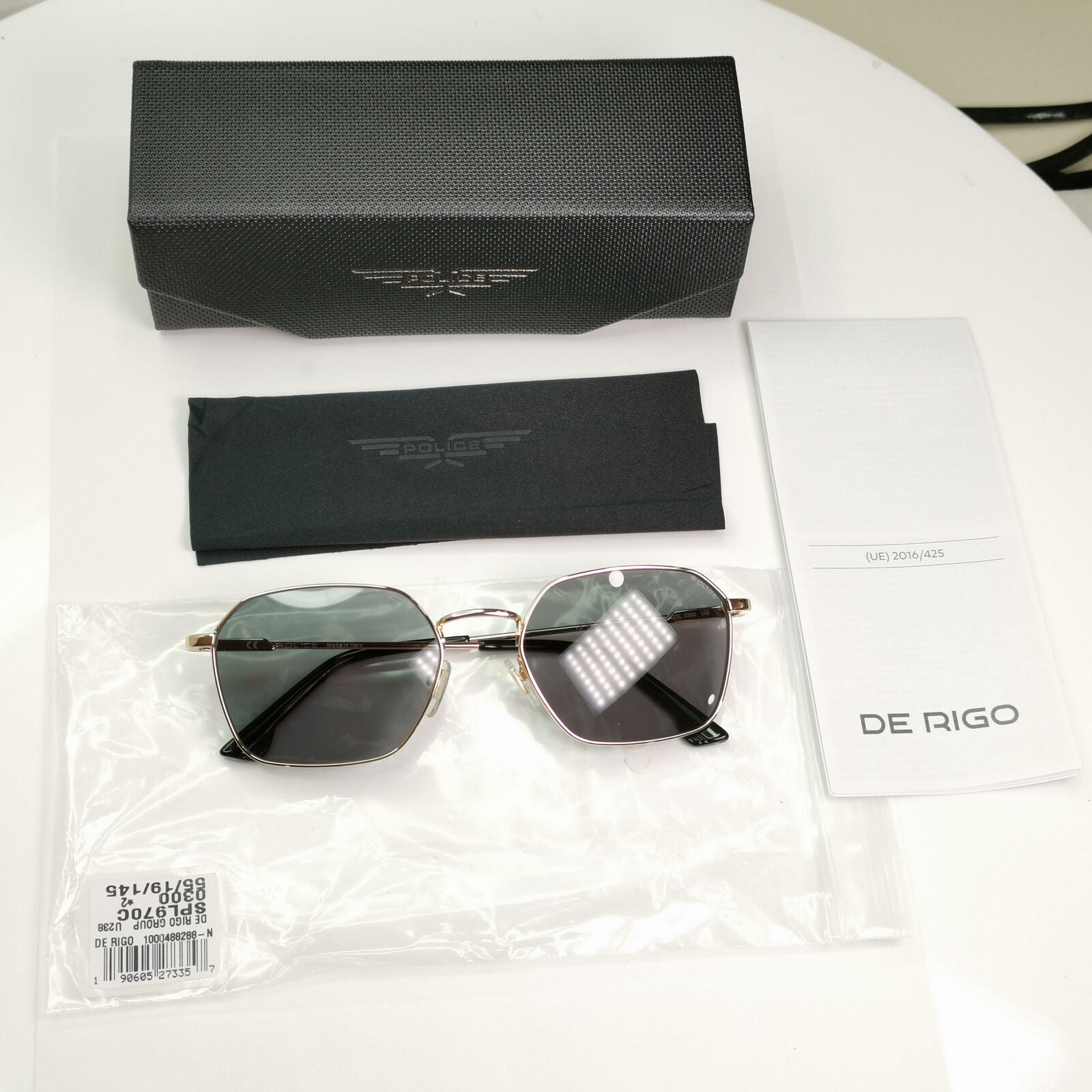 Police Gold Green Sunglasses Metal Mens Hexagonal Tuxedo 1 SPL 970C COL 0300