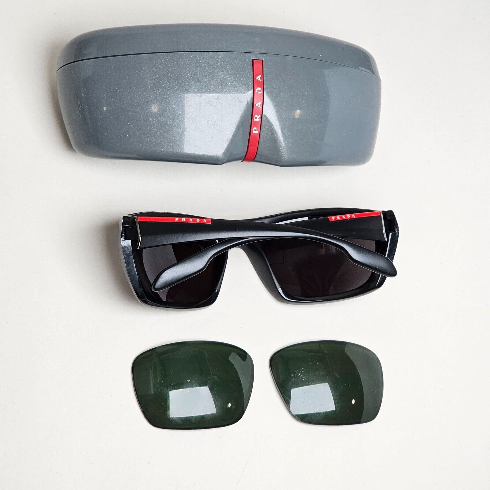 Prada Sunglasses Black Wrap Red Stripe PS06SS SPS 06S 1BO-5X1 231124