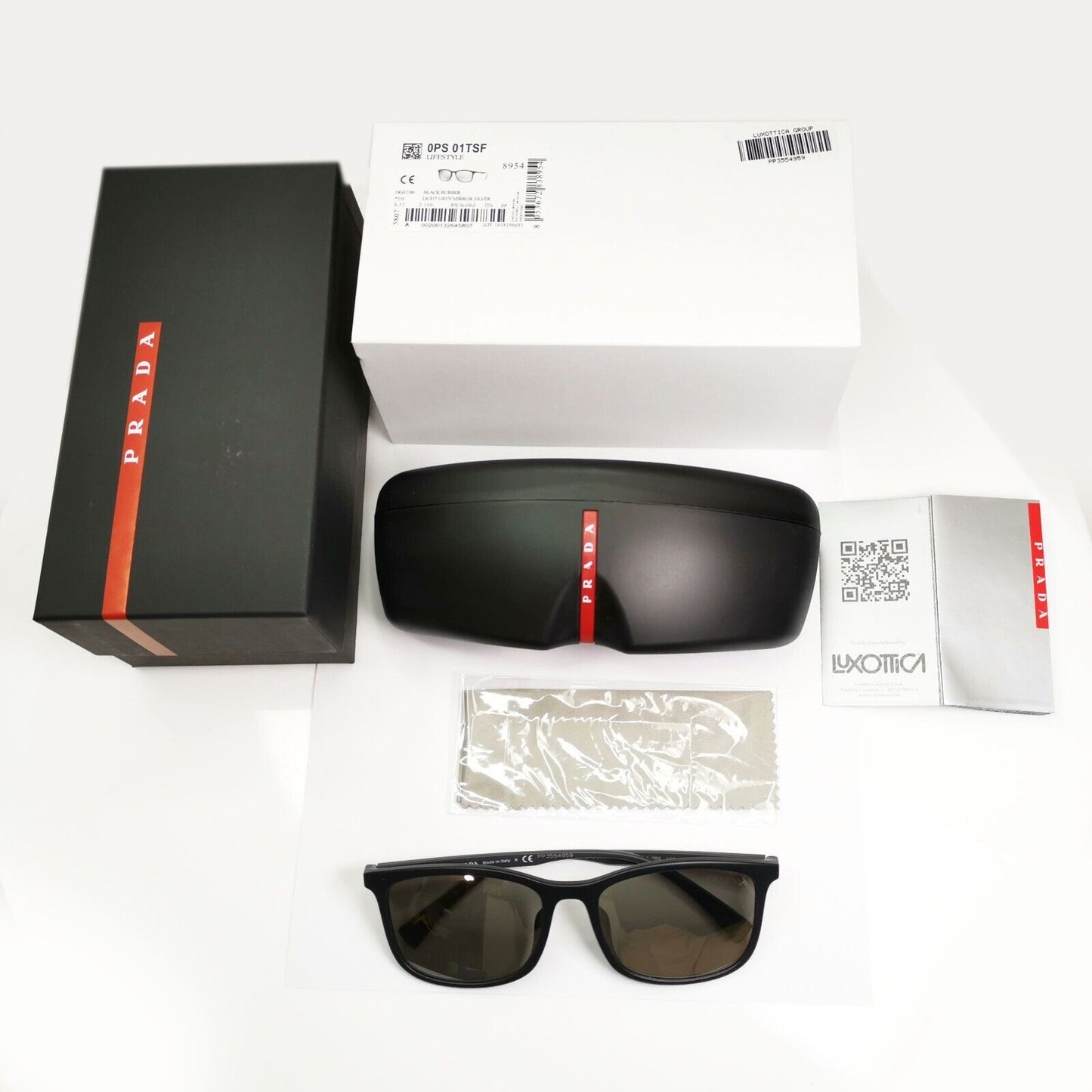 Prada Black Grey Mirror Silver Square Lightweight Sunglasses SPS 01T F DG0-2B0