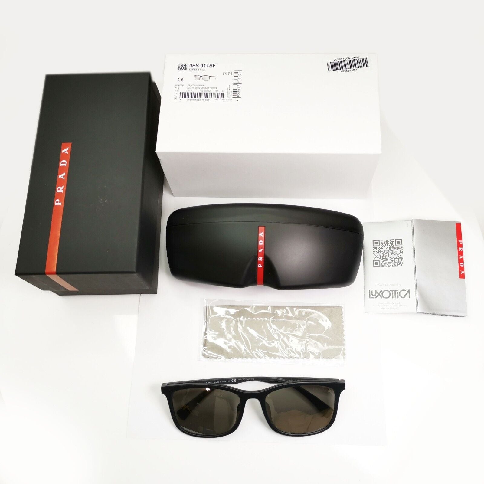 Prada Black Grey Mirror Silver Square Lightweight Sunglasses SPS 01T F DG0-2B0