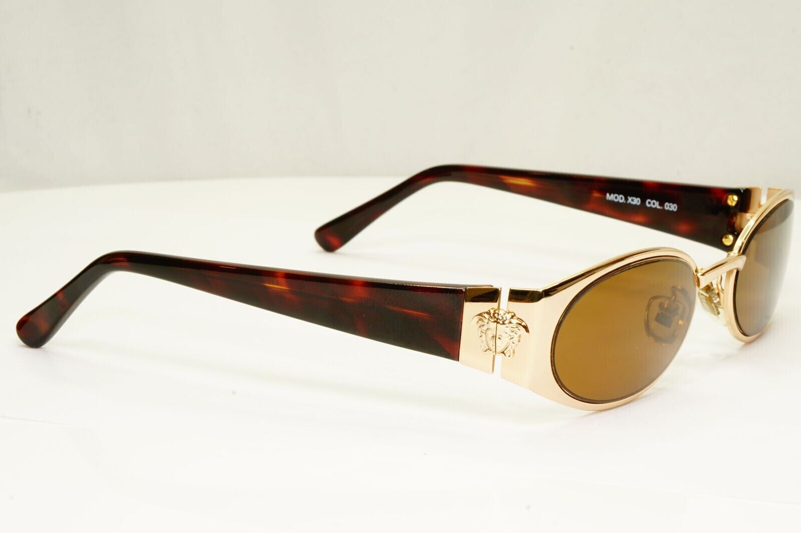 Gianni Versace 1996 Vintage Gold Brown Medusa Metal Sunglasses MOD X30 COL 030