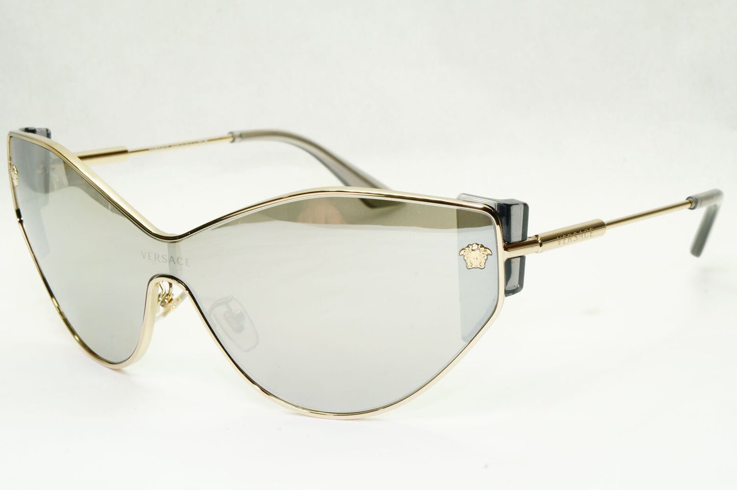 Versace Sunglasses Silver Gold Medusa Shield Mirror Visor MOD 2239 1252/6G