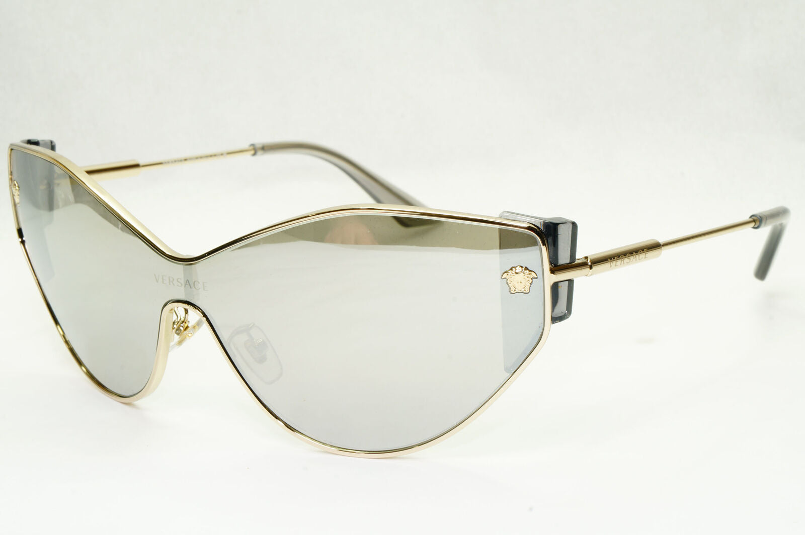 Versace Sunglasses Silver Gold Medusa Shield Mirror Visor MOD 2239 1252/6G