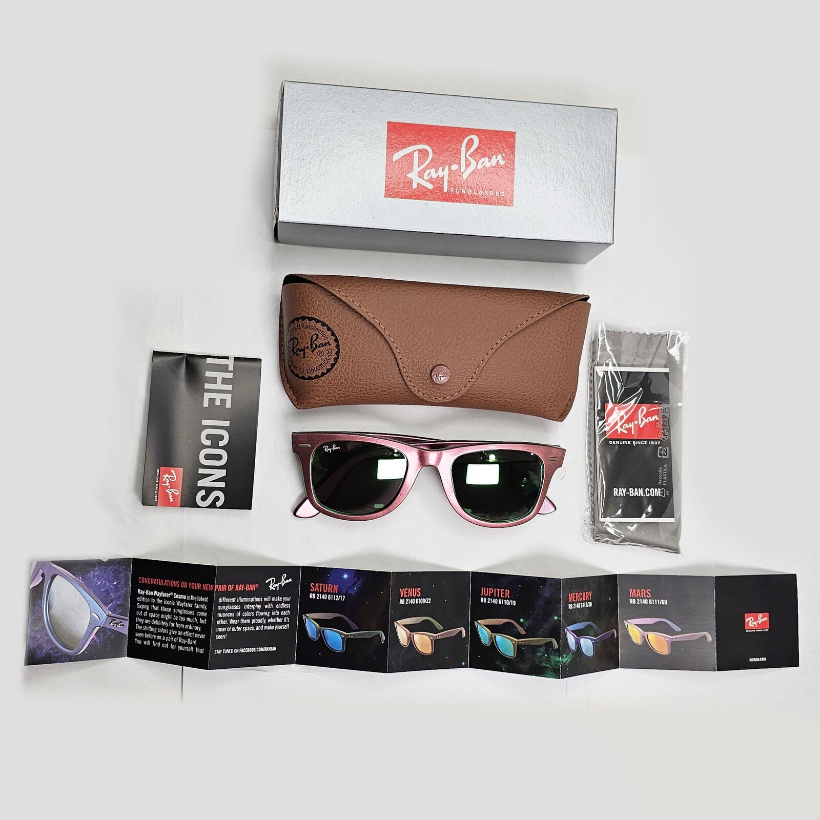 Ray-Ban Sunglasses Wayfarer Cosmo Jupiter Metallic Pink Brown RB 2140 6110/19