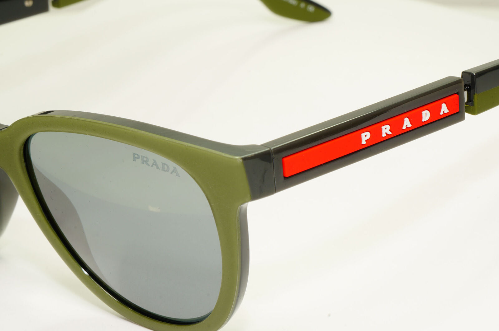 Prada Military Green Black Sunglasses Mirror Silver Grey SPS 05X PS05XS 03S-0D3