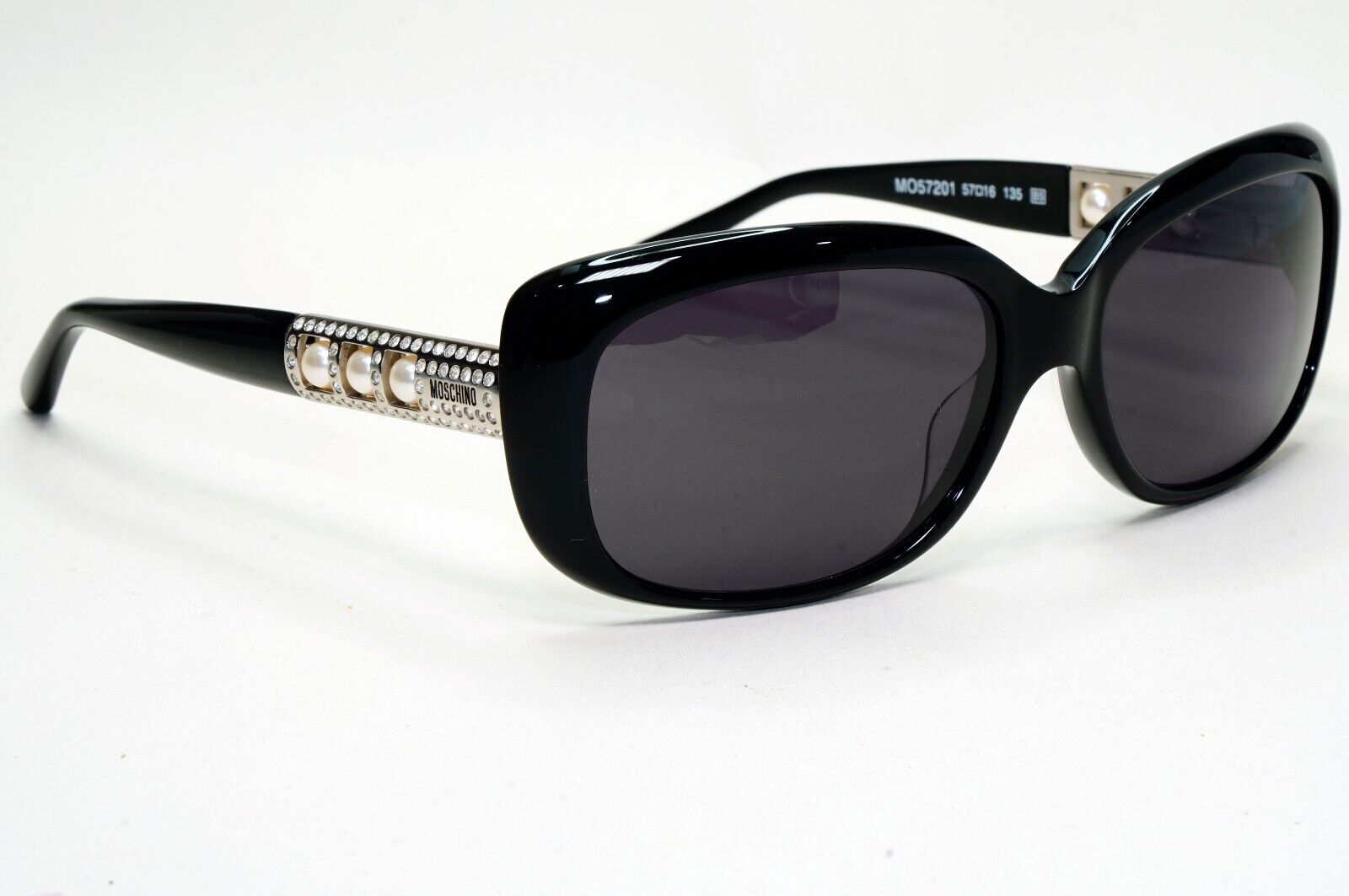 Moschino Sunglasses 2005 Vintage Black Silver Pearl Square MO572 01 101124