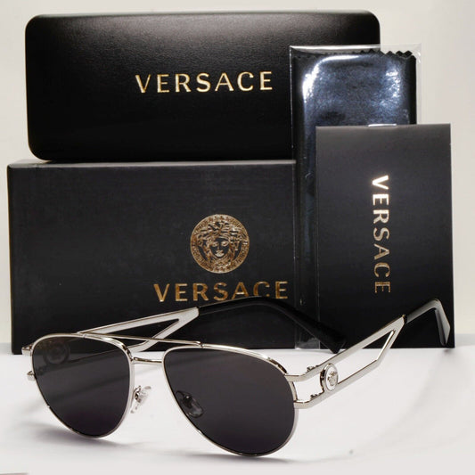 Versace Sunglasses Silver Medusa Metal Pilot Unisex MOD VE 1269 1000 55mm