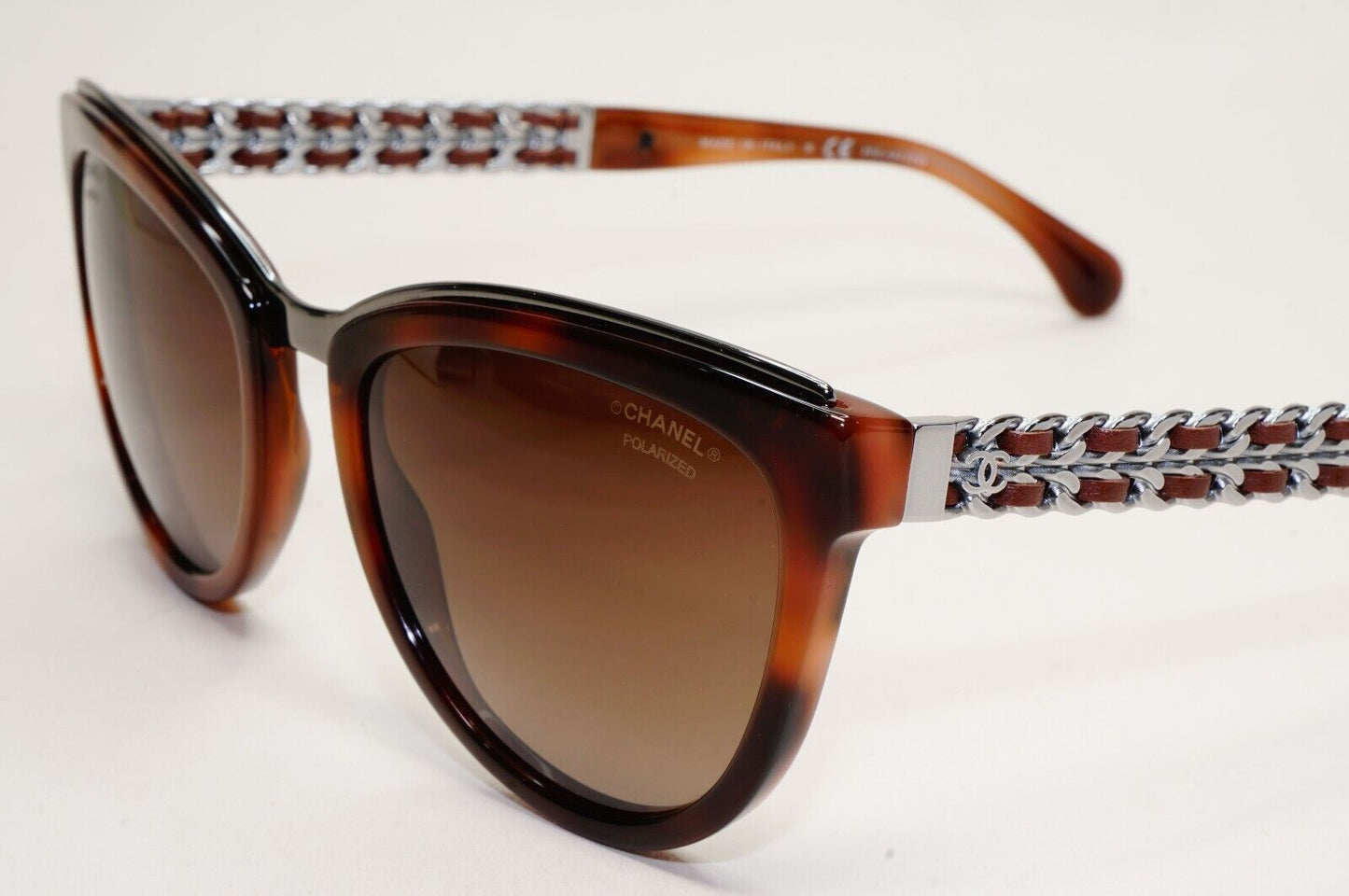 Chanel Sunglasses Polarized Brown Gradient Silver Leather Chain 5361-Q c.1575/S9