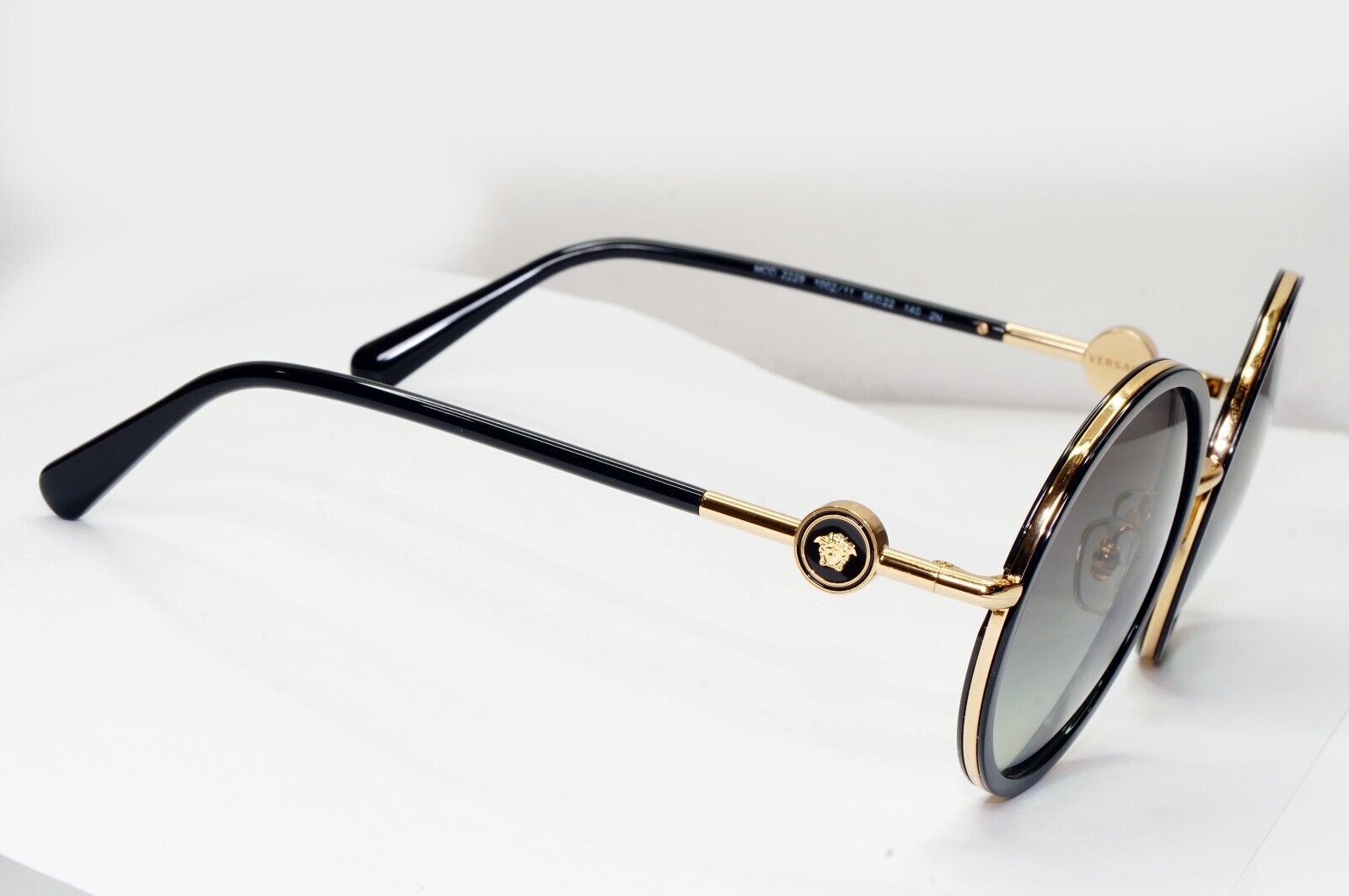 Versace Sunglasses Black Round Gold Medusa Grey Gradient MOD VE 2229 1002/11