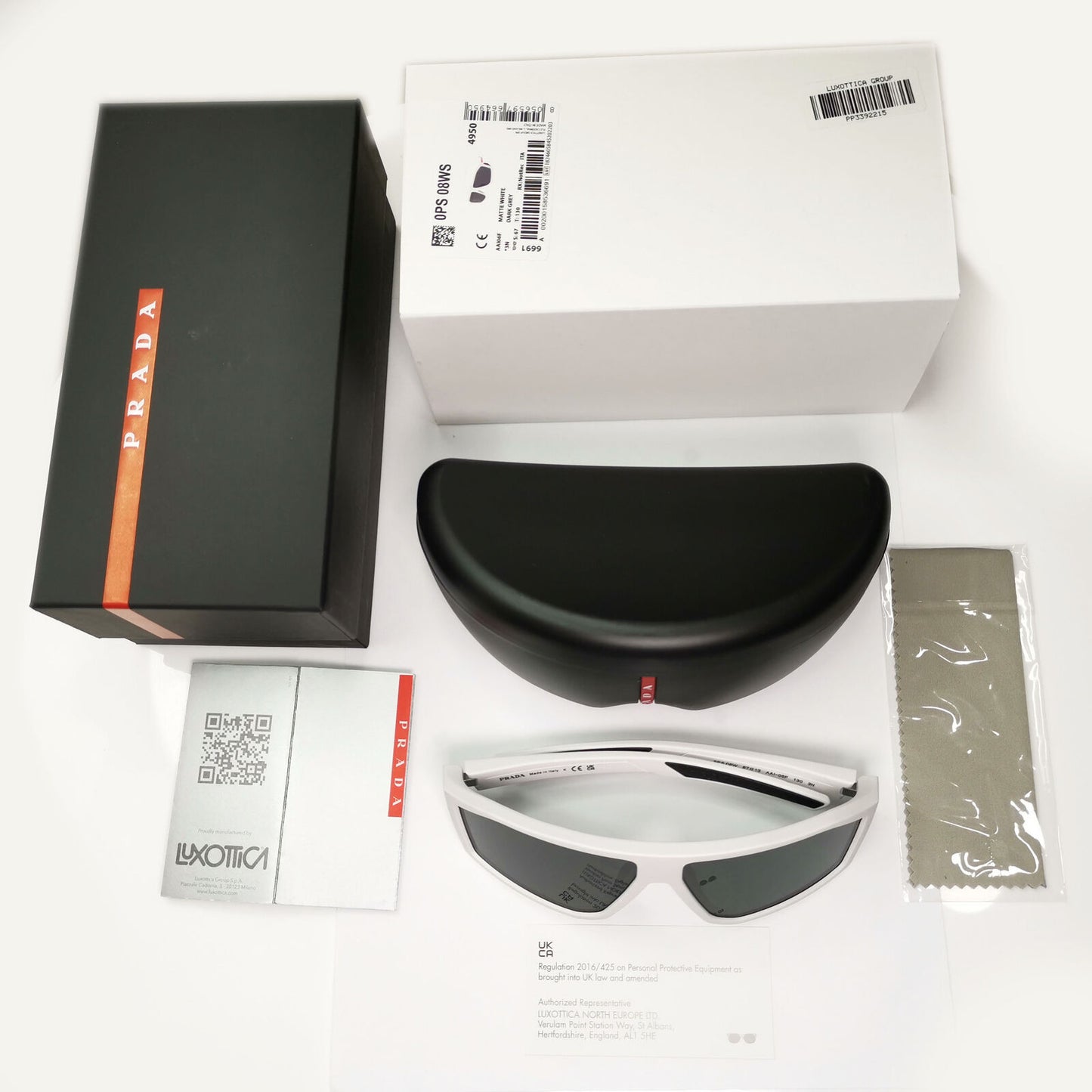 Prada White Black Sunglasses Wrap Red Stripe Mens Rossa PS08WS SPS 08W AAI-06F