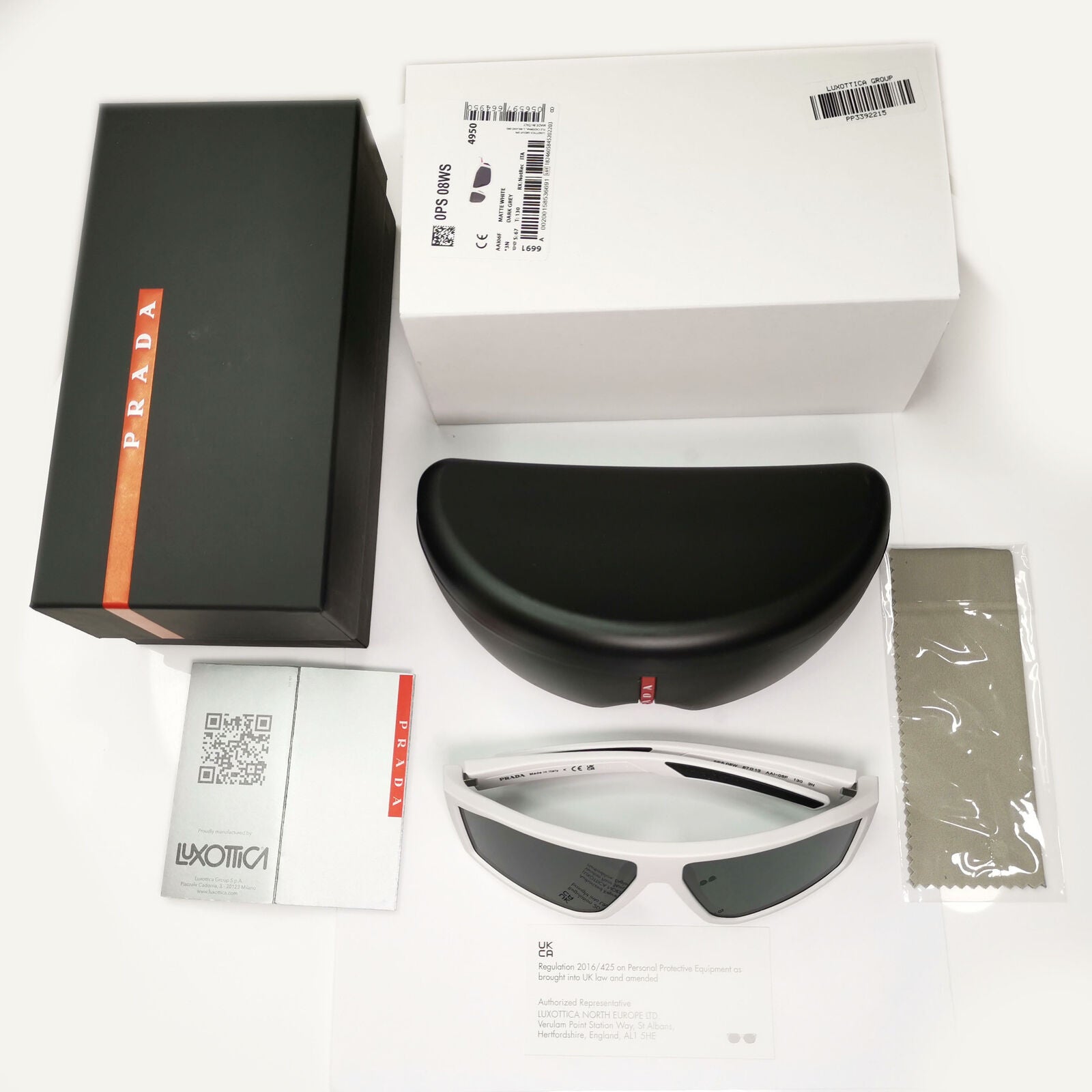 Prada White Black Sunglasses Wrap Red Stripe Mens Rossa PS08WS SPS 08W AAI-06F