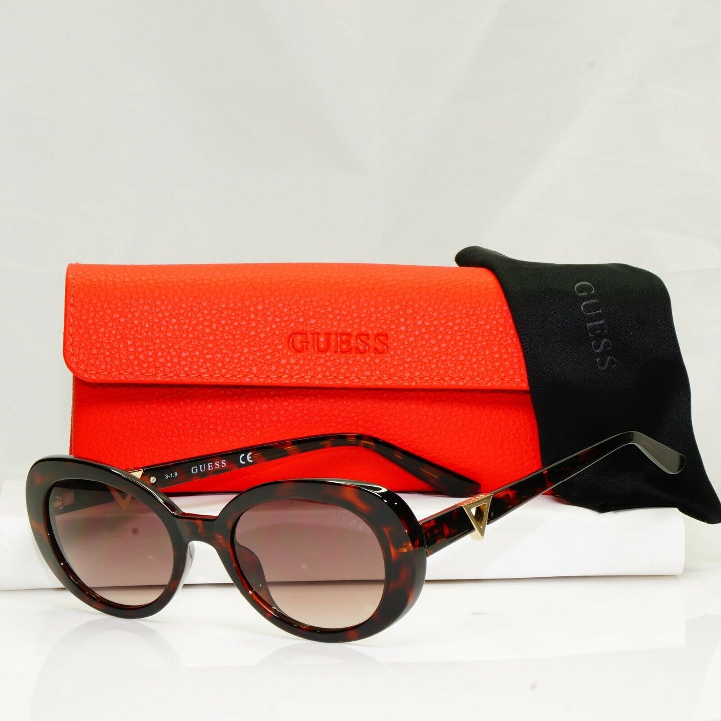 Guess Brown Oval Gradient Havana Gold Triangle Womens Sunglasses GU 7632 52F