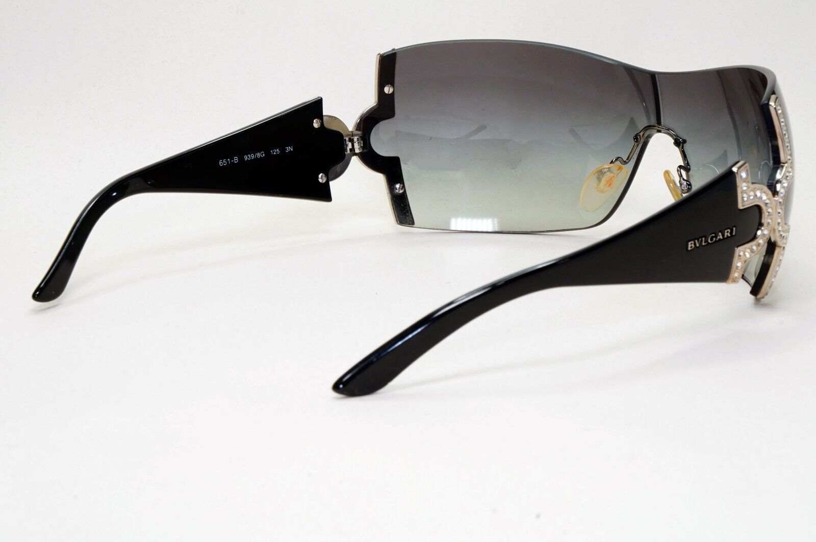 Bvlgari Sunglasses 2008 Vintage Large Shield Black Silver 651-B 939/8G 021124