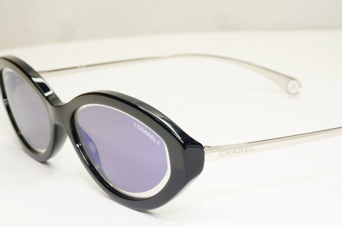 Chanel 2020 Sunglasses Dark Blue Mirror Silver Slim Rectangle 5424 c.1462/ED [A]