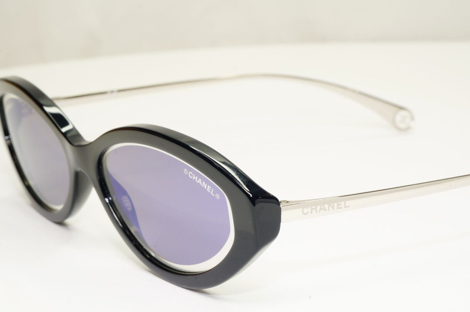 Chanel 2020 Sunglasses Dark Blue Mirror Silver Slim Rectangle 5424 c.1462/ED [A]