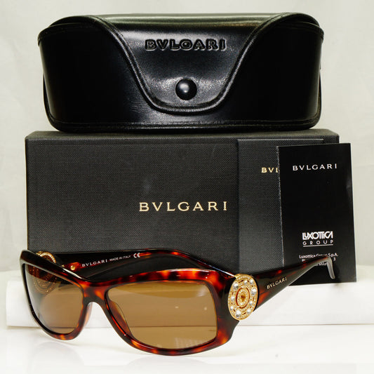 Bvlgari Womens Vintage Sunglasses Gold Circle Crystal Brown 8007-B 851/73 33978