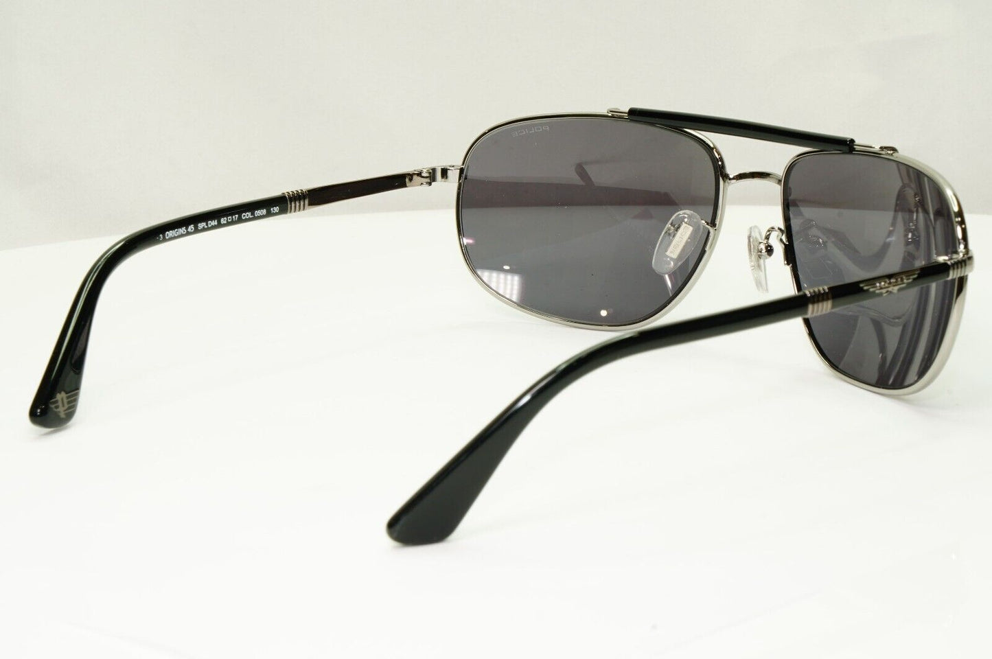Police Silver Black Sunglasses Pilot Brow Bar Origins 45 SPL D44 COL 0508 62mm
