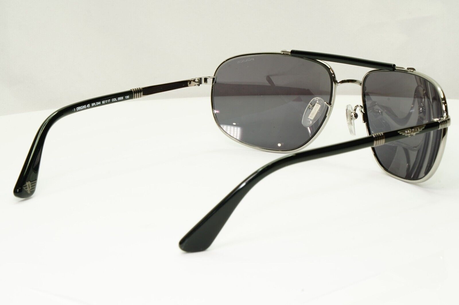 Police Silver Black Sunglasses Pilot Brow Bar Origins 45 SPL D44 COL 0508 62mm