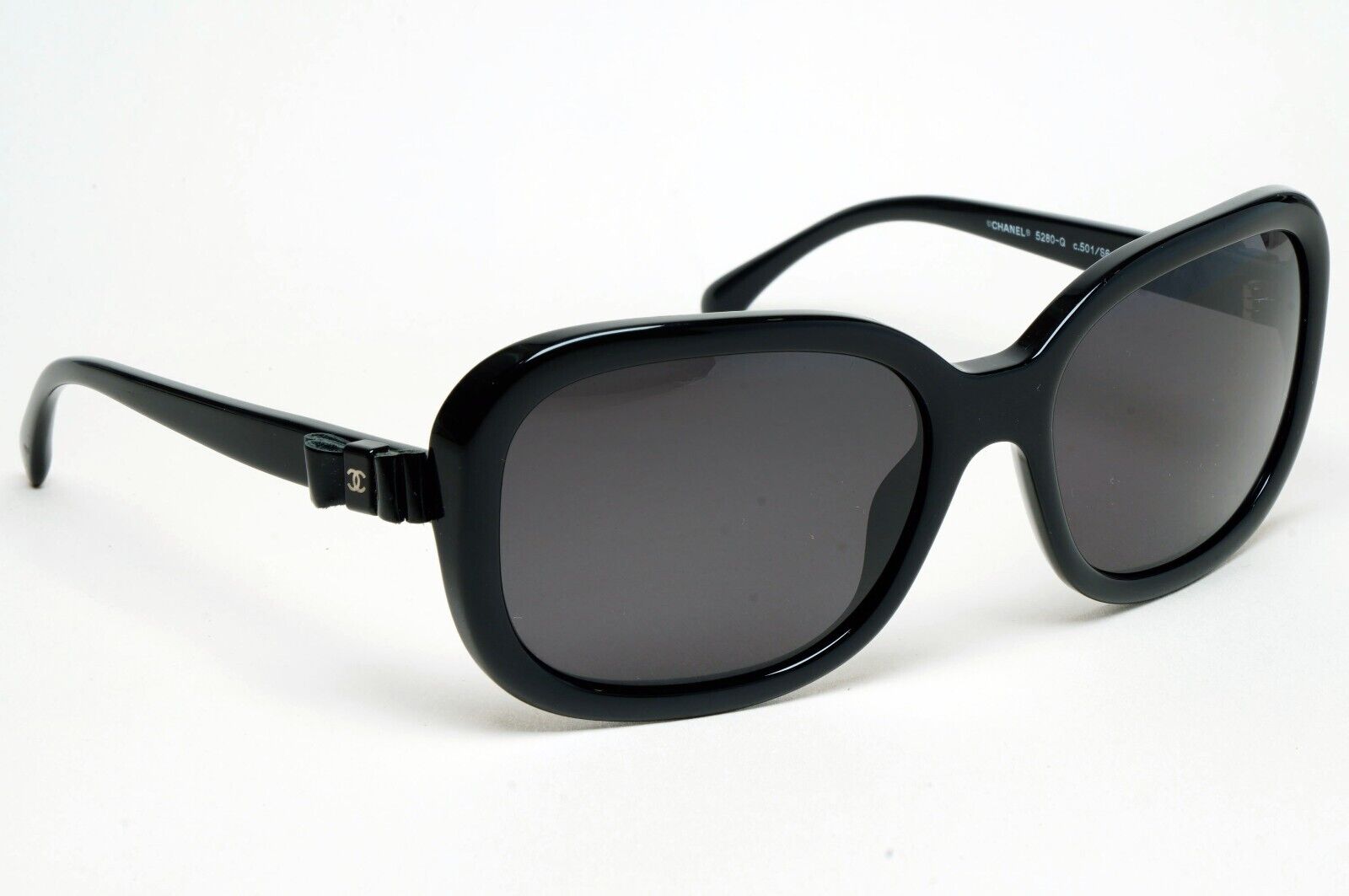 Chanel Sunglasses Leather Bow Black Glossy Square 5280-Q c501/S6 261124