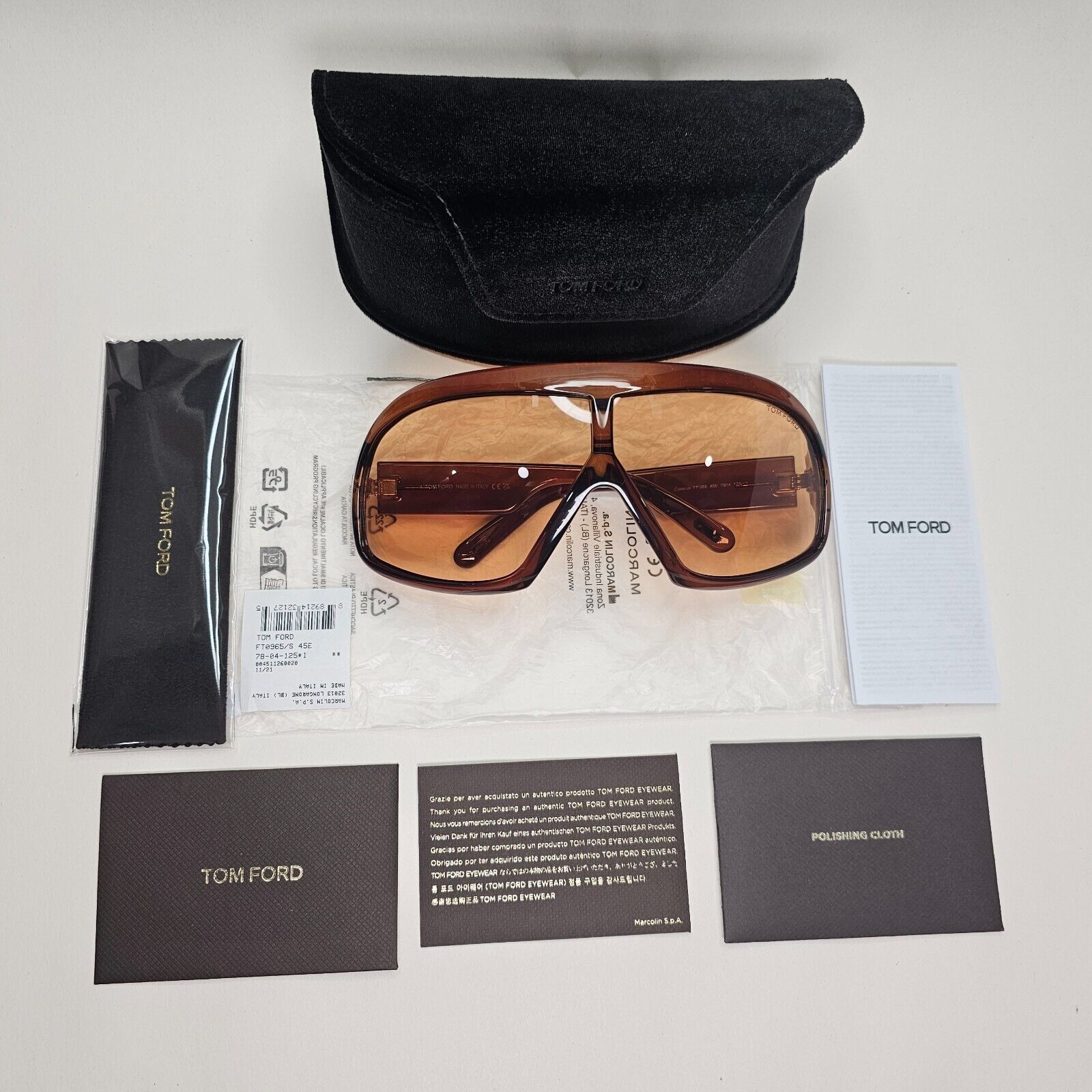 Tom Ford Sunglasses Cassius Brown Transparent Oversized Unisex FT0965 TF 965 45E