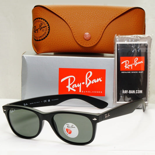 Ray-Ban Sunglasses Polarised Black Rubber Green RB 2132 New Wayfarer 622/58 55mm
