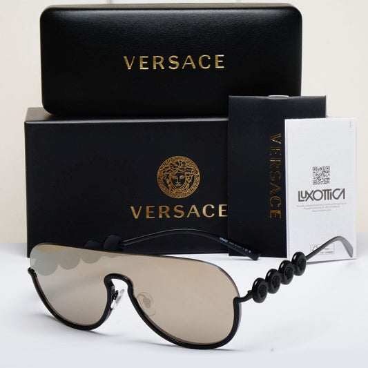 Versace Sunglasses Black Gold Mirror Shield Medusa MOD VE 2215 1261/5A